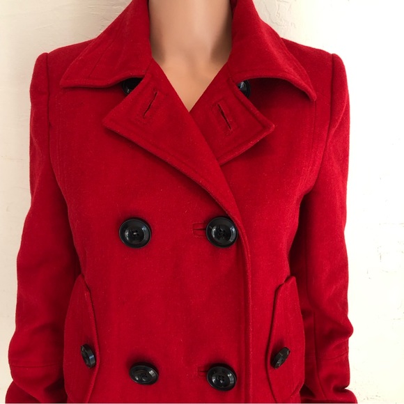 MNG Red Wool Blend Trench Winter Coat Jacket Casual Sportswear Women’s Size M - Picture 14 of 16